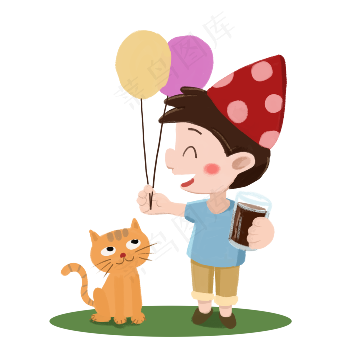 可爱小朋友和气球插画免抠