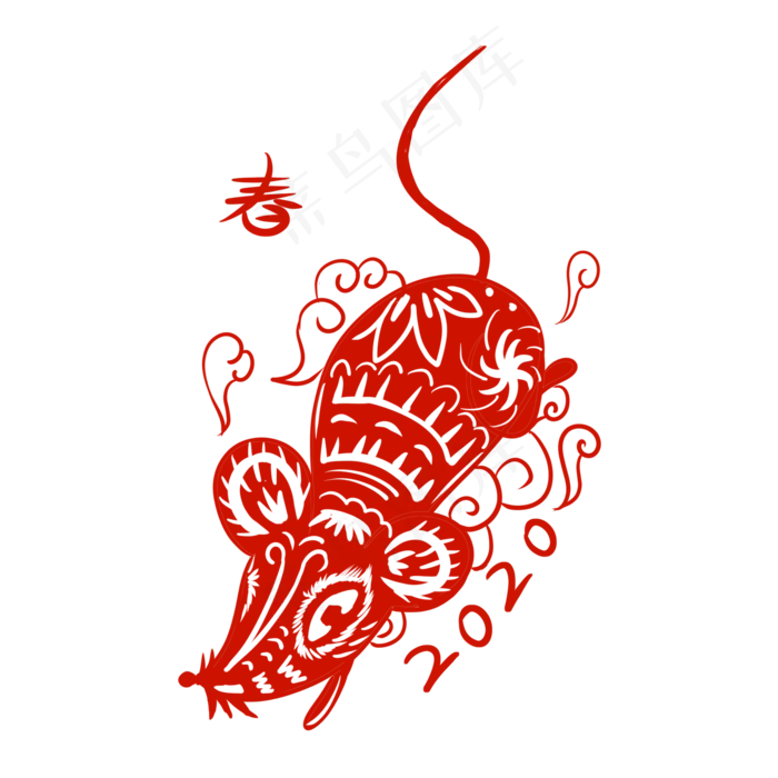 手绘剪纸风鼠年装饰,免抠元素(2000X2000(DPI:350))psd模版下载