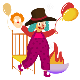 愚人节可爱小丑送气球面具,免抠元素