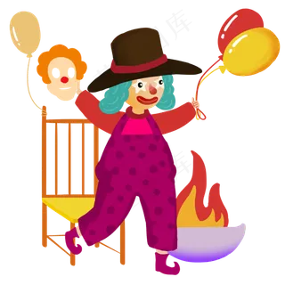 愚人节可爱小丑送气球面具,免抠元素