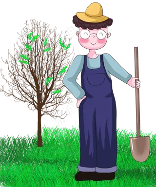春天植树节扁平男孩植树种树可爱