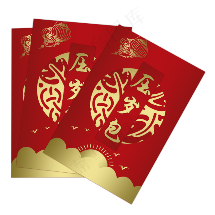 压岁钱压岁包祥云手绘,免抠元素(2000X2000(DPI:300))psd模版下载