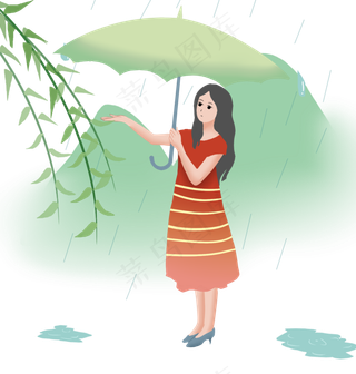 清明节打伞女孩