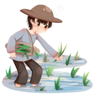 春分除草的小女孩,免抠元素