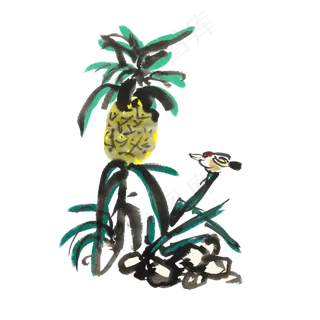新鲜水果菠萝树手绘插画
