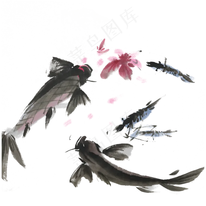 夏天水墨鱼虾手绘(2000X2000(DPI:300))psd模版下载
