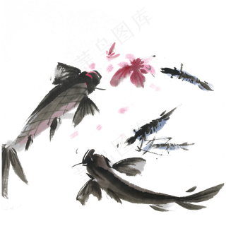 夏天水墨鱼虾手绘