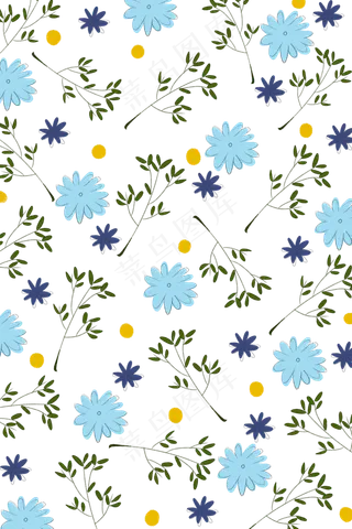 蓝色雏菊碎花花卉印花底纹,免抠元素