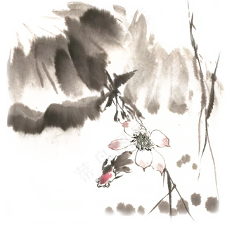 荷花金鱼水墨画PNG免抠素材