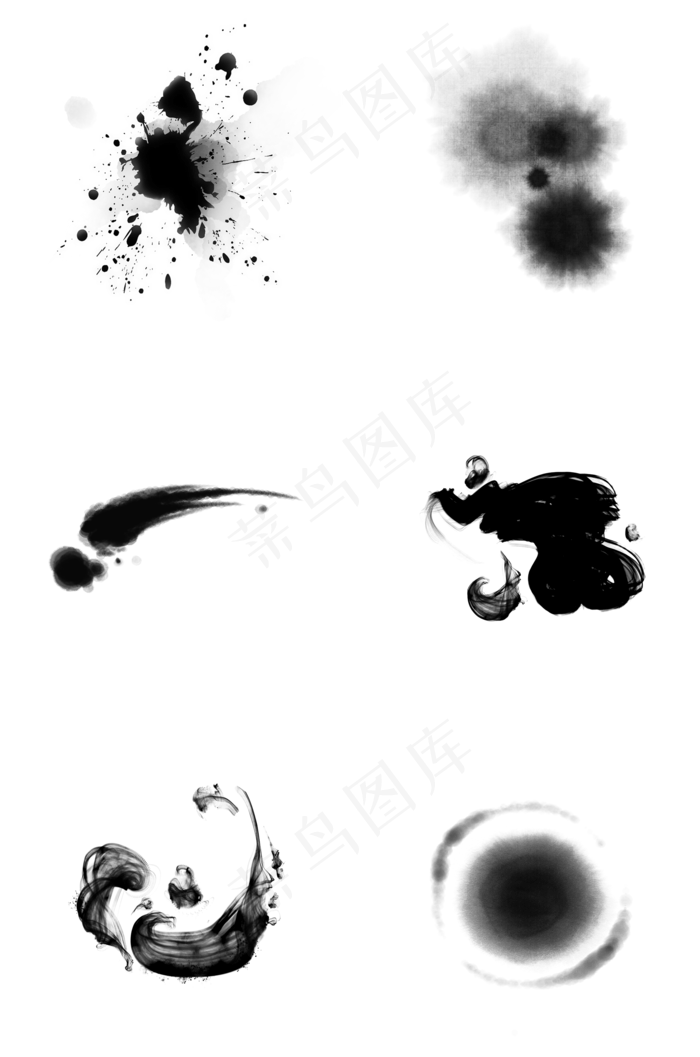中国风笔触水墨风格笔刷水墨点墨,免抠元素