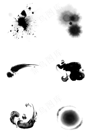 中国风笔触水墨风格笔刷水墨点墨,免抠元素