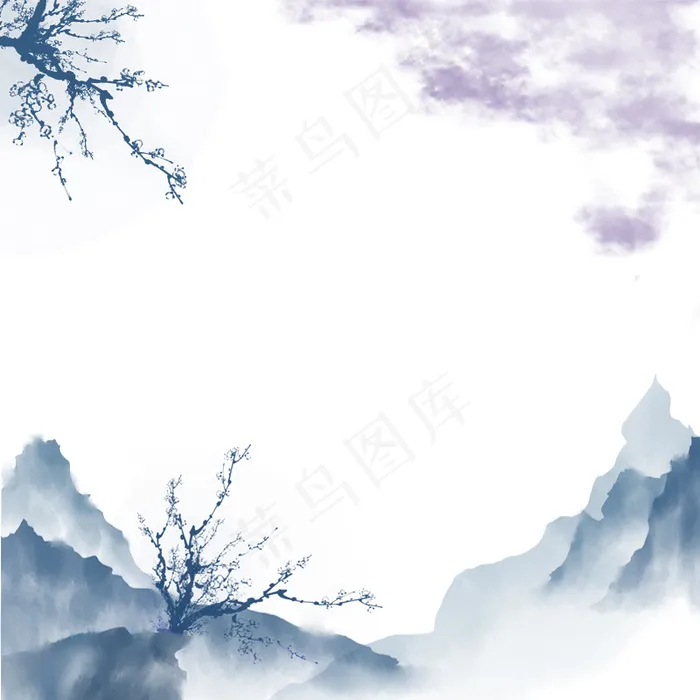 古风白色水墨山水淡雅泼墨电商主图(800*800px 	        )psd模版下载