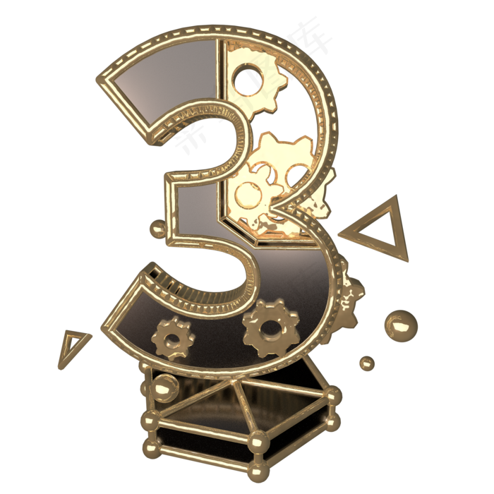 C4D黑金风机械风酷炫风倒计时数字3