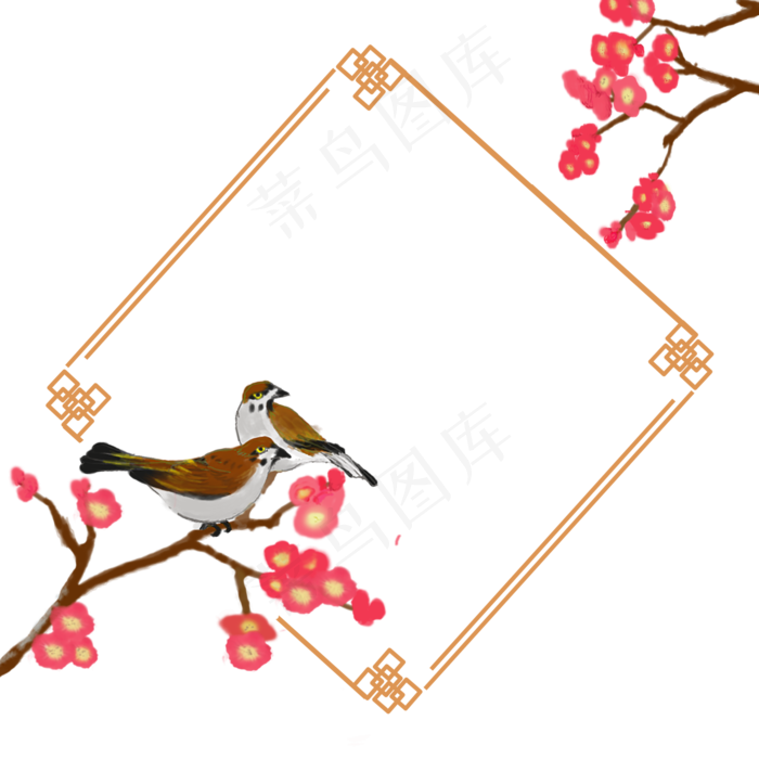 边框中国风花鸟植物边框,免抠元素