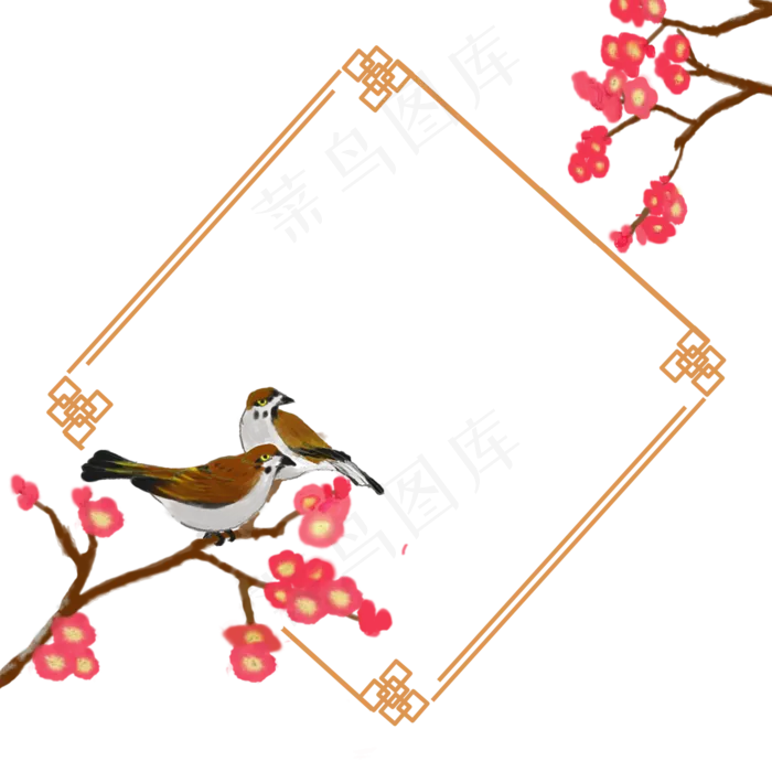 边框中国风花鸟植物边框,免抠元素