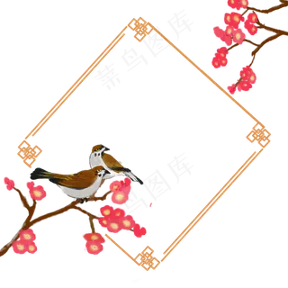 边框中国风花鸟植物边框,免抠元素