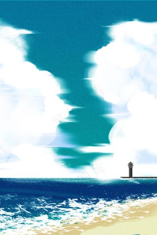 天空海边灯塔夏天风景