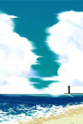 天空海边灯塔夏天风景