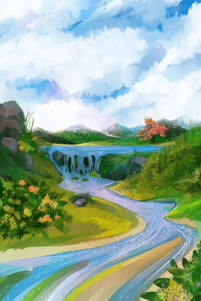 雨天美丽的河边风景(3545X5315(DPI:300))psd模版下载