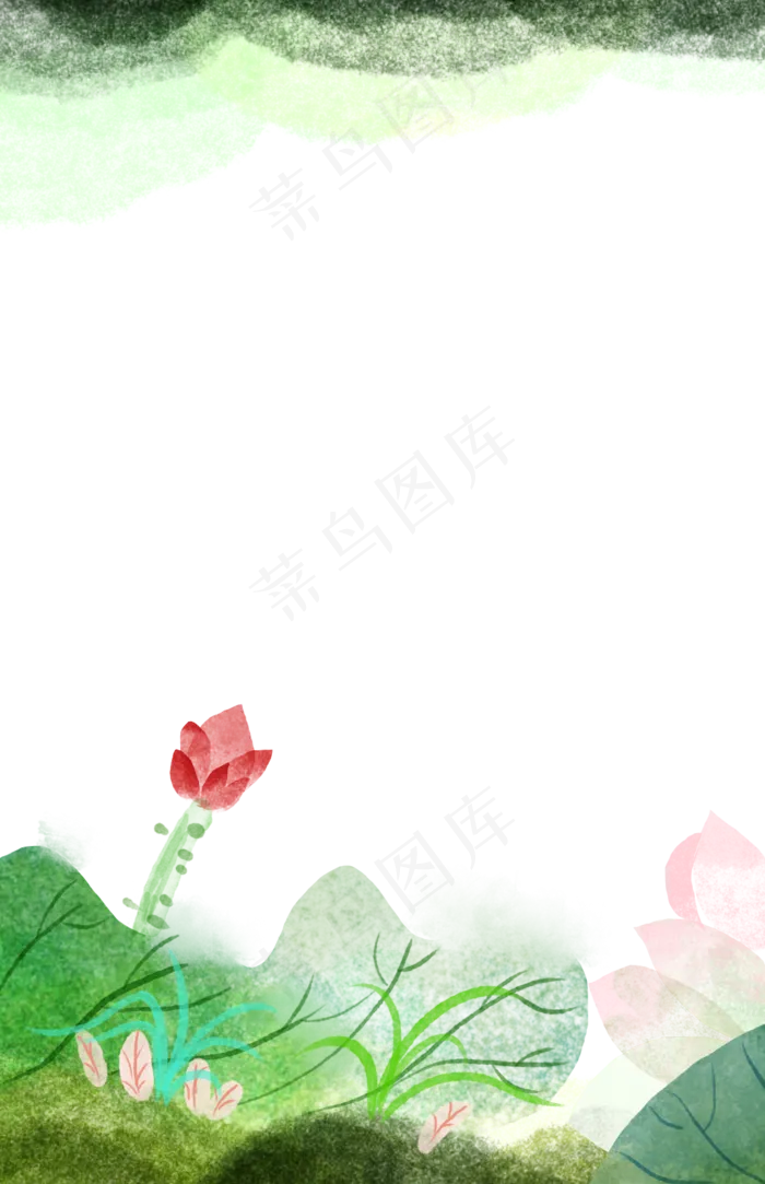 装饰边框荷花春天绿色植物绿色中(1069X1654(DPI:300))psd模版下载