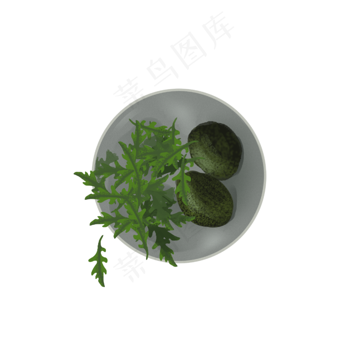 手绘装着艾草和青团的陶盘(3000X3000(DPI:300))psd模版下载