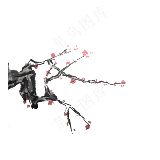 腊月红梅红花俊秀花鸟PNG文人画古,免抠元素