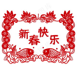 春节新春荷花精致边框,免抠元素