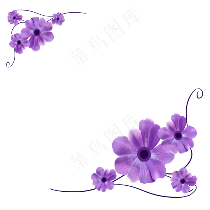 优雅紫色花朵对角花卉装饰,免抠元素(2000*2000px 300 dpi )psd模版下载