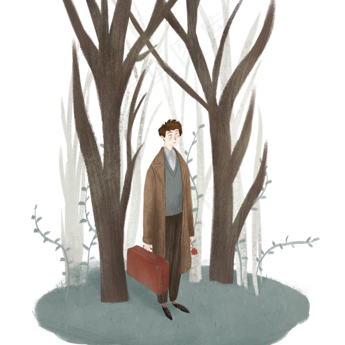 单身男子立冬旅行玫瑰复古手绘插(3545X5315(DPI:300))psd模版下载