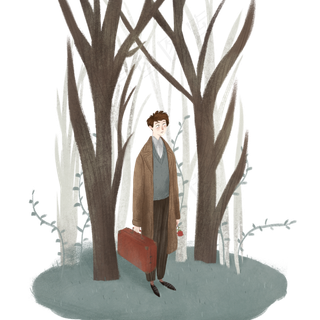 单身男子立冬旅行玫瑰复古手绘插