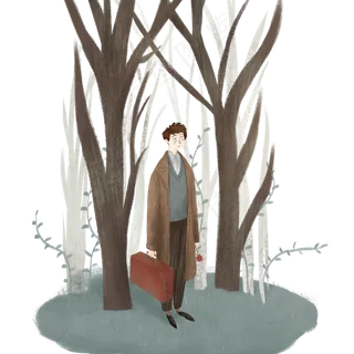 单身男子立冬旅行玫瑰复古手绘插