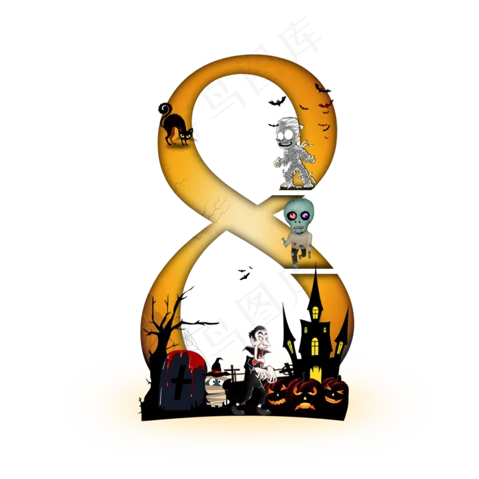 万圣节数字8(2000*2000px 	      )psd模版下载