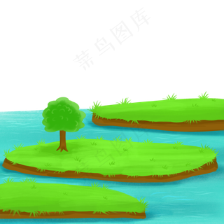 草地绿色小草春天小河,免抠元素