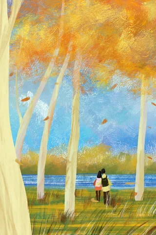 秋游油画旅游旅行治愈系风景