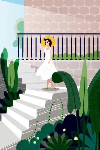 夏天白裙子女孩旅游观光