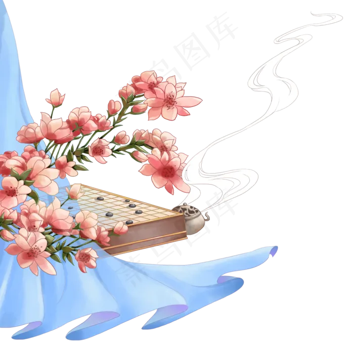 中国风花枝和围棋,免抠元素(2000*2000px 300 dpi )psd模版下载