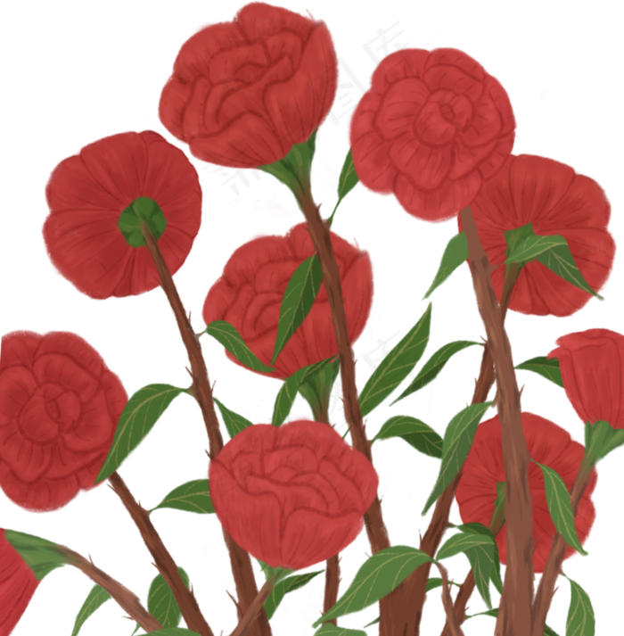 卡通手绘红色玫瑰元素(3545X4005(DPI:300))psd模版下载