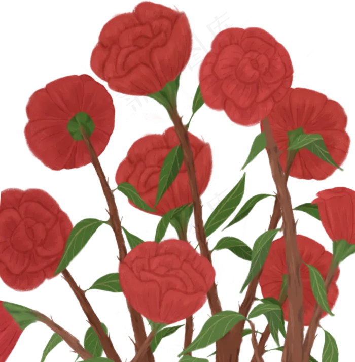 卡通手绘红色玫瑰元素(3545X4005(DPI:300))psd模版下载