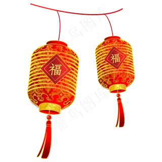 新年红色灯笼挂饰,免抠元素