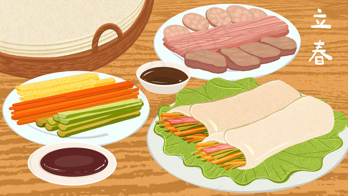 立春美食春饼春卷(2880*1620px 300 dpi )psd模版下载
