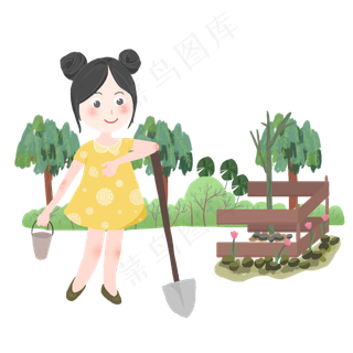 植树节人物和工具