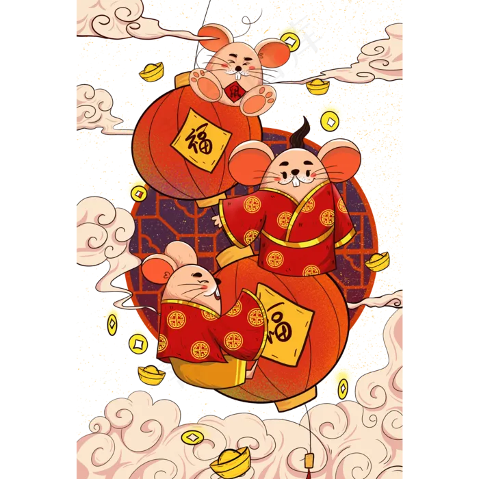 小清新手绘鼠年2020鼠,免抠元素(2000X2000(DPI:300))psd模版下载