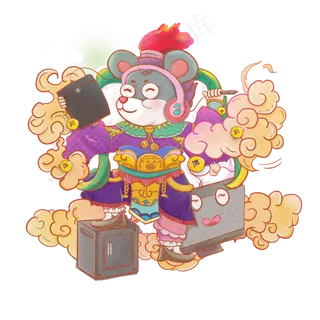 2020鼠年科技老鼠门神计算机科技5G,免抠元素