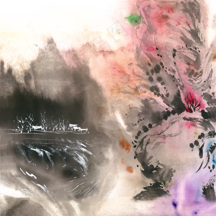山水意境水墨画PNG免抠素材(4000X4000(DPI:300))psd模版下载