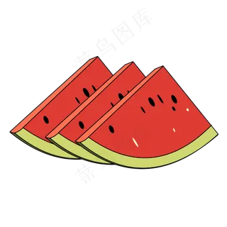 手绘卡通三片西瓜切片
