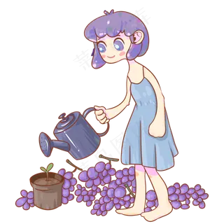 夏季浇水的葡萄女孩