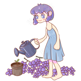 夏季浇水的葡萄女孩 夏季浇水的葡萄女孩