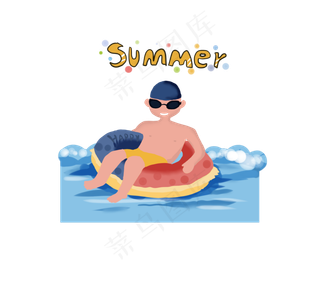 夏天海边男孩游泳