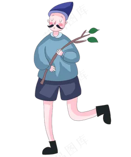 卡通春天植树小男孩小树