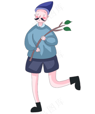 卡通春天植树小男孩小树